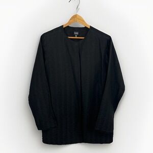 Eileen Fisher Black Jacket Silk Linen Topper Magnetic Closure Artsy Minimal Sz M